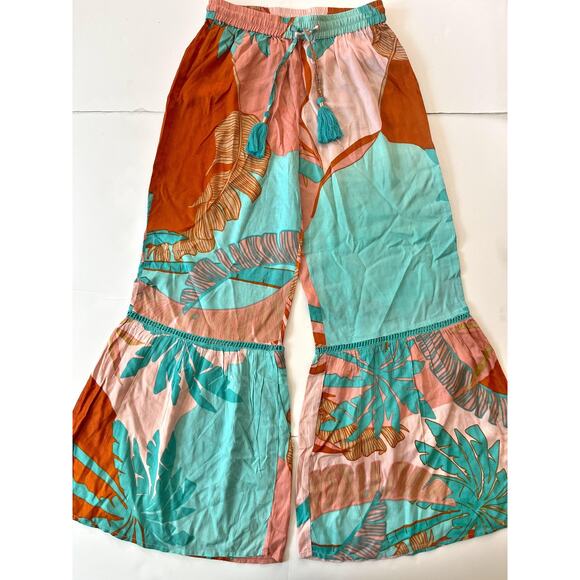 True Destinations Pants - True Destinations Pants Womens M Multicolor Harem Elastic Waist Tassel Tropical
